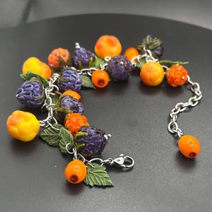 Berry bracelet, fruity summer jewelry with blackberry and cloudberry, blackberry summer jewelry