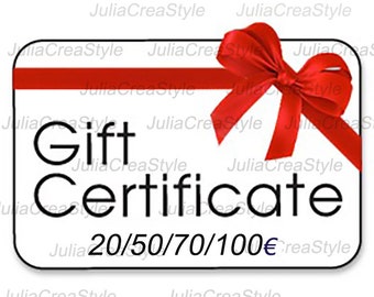 GIFT CARD 20/50/70/100 euros Shop Gift Card, Buy Gift Certificate, Last Minute Birthday Gift JuliaCreaStyle Gift Card, Buy Prepaid Gift Card