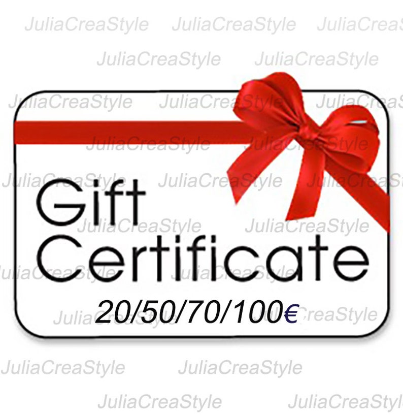 GIFT CARD 20/50/70/100 euros Shop Gift Card, Buy Gift Certificate, Last Minute Birthday Gift JuliaCreaStyle Gift Card, Buy Prepaid Gift Card 
