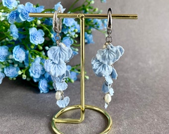 Hydrangea polymer earrings, flower earrings, Blue hydrangea, Floral earrings, Hydrangea jewelry, Floral earrings, Minimalist jewelry