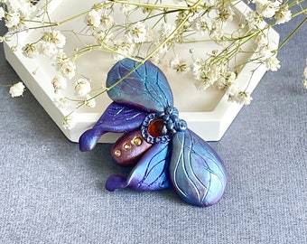 Handmade Polymer Clay Butterfly Brooch – Purple Hues, Elegant Jewelry