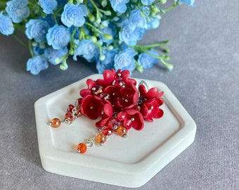 Hochzeit Schmuck, Rote Blume Ohrringe, Exquisite Ohrringe, Frühling Blume Schmuck, Florale Ohrringe, Minimalist Schmuck