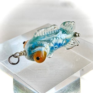 Fish lampwork glass necklace, Animal pendant, Grey glass fish necklace, Chrismas Gifts, ocean fish pendant, aqua fish, Nature inspire