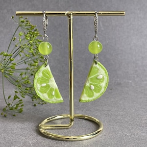 Lime earrings, lime slice earrings, lime dangle jewelry, funny  jewelry, lime slice jewelry, Fruit earrings, Lime Statement jewelry