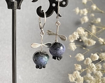 Blueberries lampwork earrings, Bilberry Murano glass OOAK berries, Handmade  colorful jewerly for girl,  Fruit in jewelry blueberry jewelry