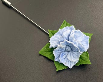 Handmade Polymer Clay Hydrangea Brooch, Blue Flower Lapel Pin