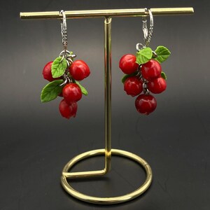 Red berries handmade earrings, Fruit berries jewelry, Christmas  girl gift, red berry jewelry, Festive Fruit Jewelry for a Cheerful Holiday