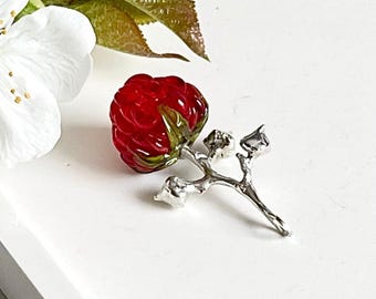 Sterlingzilveren ambachtelijke handgemaakte lampwork glas frambozenhanger, bessen zomer hanger