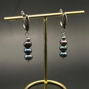 Black Pearl earrings, rhodium plated earring, June Birthstone, Minimalist Dark Pearl Jewelry, women gift