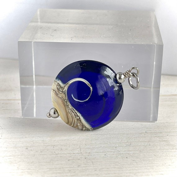 Handmade Lampwork Wave Necklace: Dark Blue Ocean Jewelry