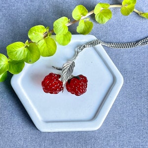 Sterling silver handmade lampwork glass  raspberry pendant, Artisan Berries fruit summer pendant