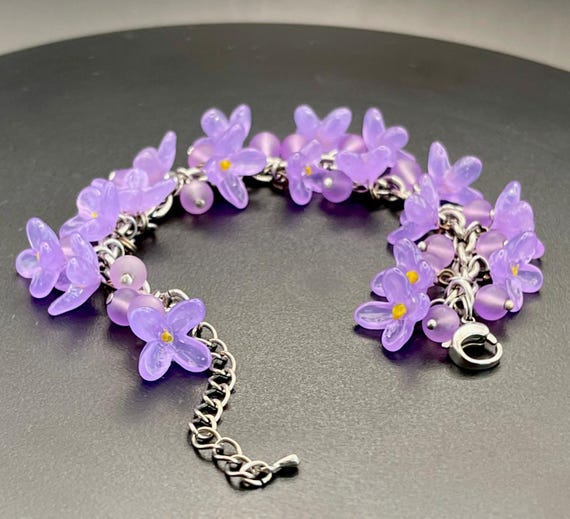 Pulsera de cristal de Murano hecha a mano de color lila, pulsera