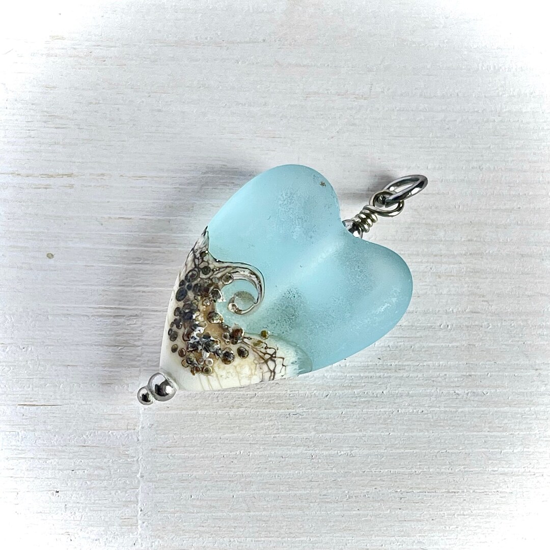 Lampwork Sea Glass Heart Necklace, Ocean Wave Jewelry - Etsy