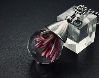 Pendentif en verre fait main, perle lampwork florale, collier artisanal, pendentif fleur rose, bijou unique femme