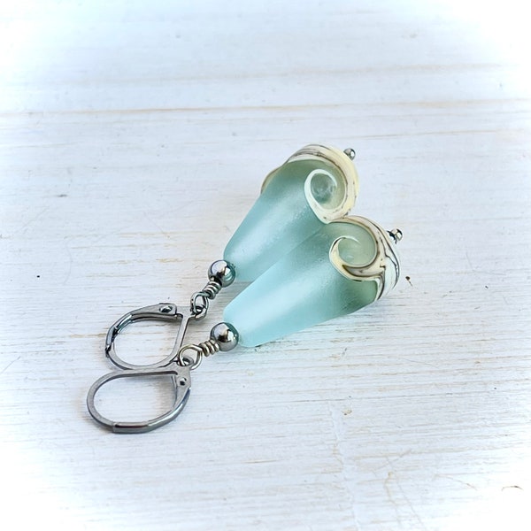 Blue  sea glass lampwork earrings, Beach earrings Ocean earrings Summer earrings Marine earrings