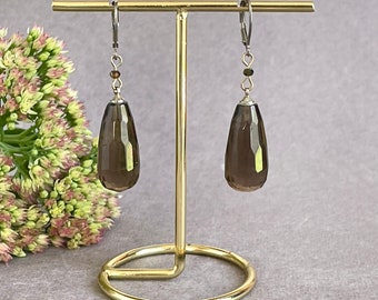 Natural smoky quartz drop earrings, Statement earrings, Christmas gift for women