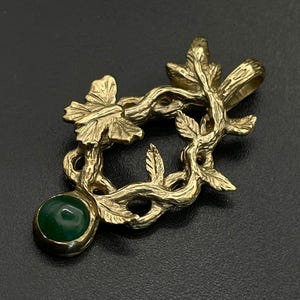 Boho Jewelry, Nature gift, Floral brass pendant, Jade stone necklace, unique jewelry, Gift for Her