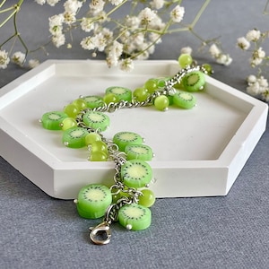 Fruit kiwi bracelet, fruit green bracelet,  summer charm jewelry, girl bracelet