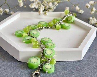 Fruit kiwi bracelet, fruit green bracelet,  summer charm jewelry, girl bracelet