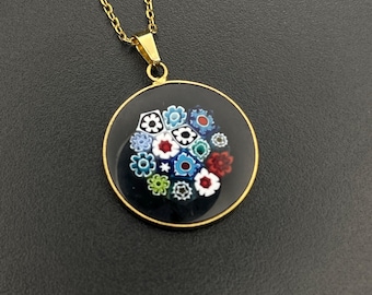 Pendentif Mandala Millefiori Verre Murano