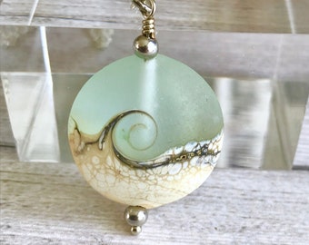 Lampwork Sea Glass Necklace, Wave Necklace, Ocean Necklace, Beach Necklace Jewelry, Beach Wedding Jewelry, Christmas Gift