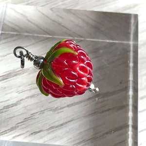 Glass Raspberry Necklace, glass fruit charm, lampwork bead jewelry, glass art gift, Glass Berries, Red minimalist pendant