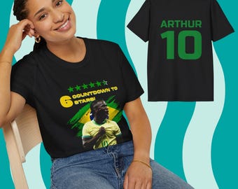 Camiseta Contagem Regressiva para 6 Estrelas Brasil, Camiseta de Torcedor de Futebol 2026, Camiseta Personalizada com Nome e Número, Presente para Torcedor do Brasil, Camiseta da Copa do Mundo de 2026