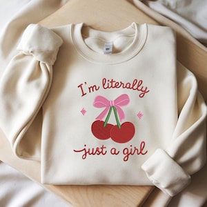 I&#39;m Letterally Just A Girl-borduurbestand, digitale download grappige Y2K-meme, girly sweaterontwerp, machineborduurpatroon