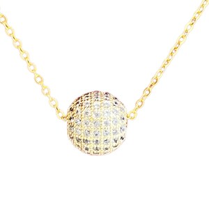 Dainty necklace silver gold plated, minimalist cubic zirconia necklace ball charm, round pendant necklace for women