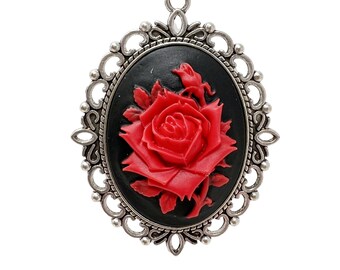 Gothic Lolita fashion Accessories Steampunk Necklace red Rose Cameo Pendant Jewelry Visual kei Harajuku Fashion Jewellery