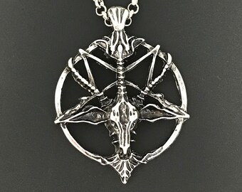 Baphomet necklace inverted pentagram pendant Satanic jewelry silver for men women