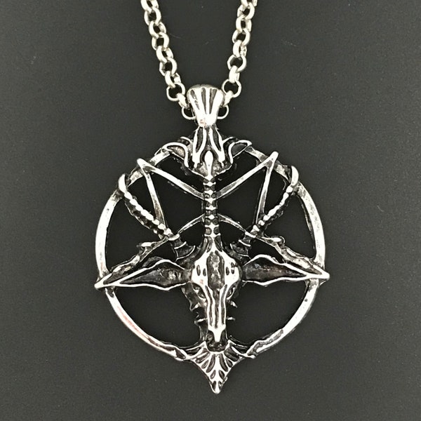 Baphomet necklace inverted pentagram pendant Satanic jewelry silver for men women