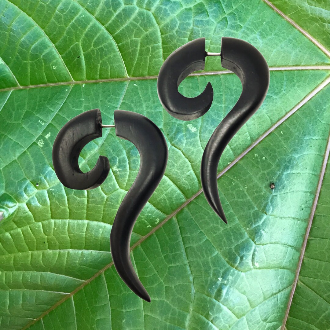 Gothic Goth Earrings Fake Gauge Earrings, Cool Edgy Gothic Wooden Stud