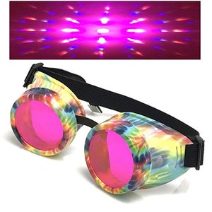 UV Glow in The Dark Steampunk Rave Steampunk Goggles Prism Diffraction Glasses pastel goth punk edm music festival dance for Burning man