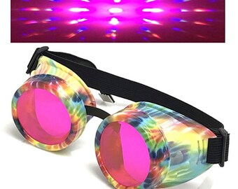 UV Glow in The Dark Steampunk Rave Steampunk Goggles Prism Diffraction Glasses pastel goth punk edm music festival dance for Burning man