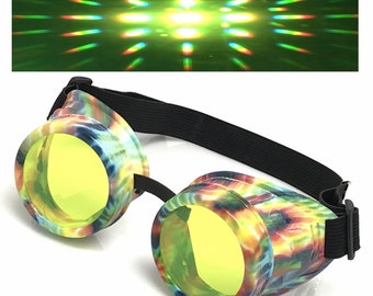 UV Glow in The Dark Steampunk Rave Steampunk Goggles Prism Diffraction Glasses pastel goth punk edm music festival dance for Burning man