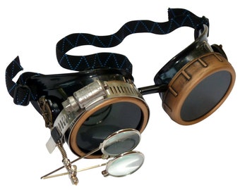 Steampunk Goggles, Victorian Style Rave Glasses with Compass, Costume Accessory