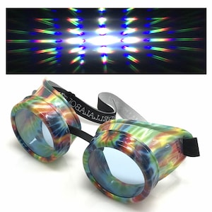 UV Glow in The Dark Steampunk Rave Steampunk Goggles Prism Diffraction Glasses pastel goth punk edm music festival dance for Burning man