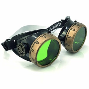 Steampunk Goggles-Rave Glasses Victorian Style with Compass Design, Colored Lenses & Ocular Loupe costume accessory gcg