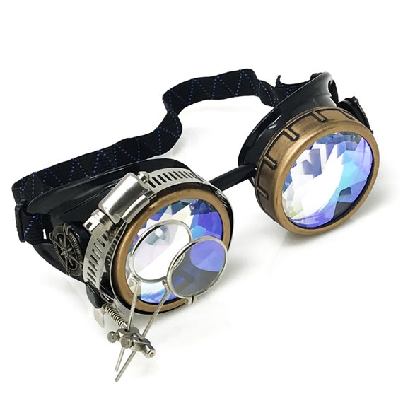 Black and Bronze Compass Steampunk Goggles with Double Eye Loupe