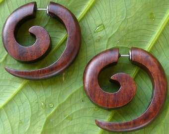 Tribal earrings wood, boho earrings, tribal earrings, bohemian earrings, wooden hoop earrings, spiral earrings, gothic earrings