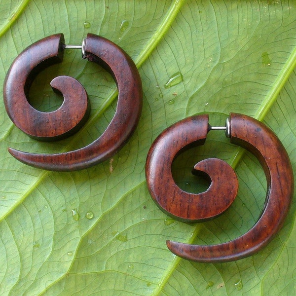 Tribal earrings wood, boho earrings, tribal earrings, bohemian earrings, wooden hoop earrings, spiral earrings, gothic earrings