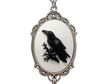 Goth black raven necklace cameo pendant visual kei fashion Harajuku jewelry gothic accessories silver men women