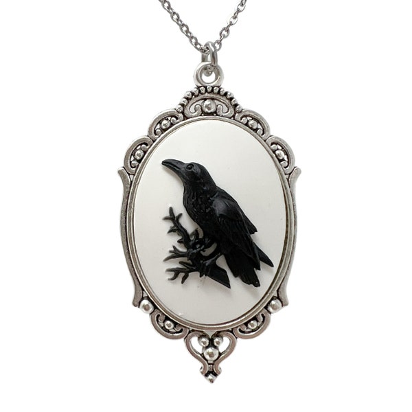 Goth black raven necklace cameo pendant visual kei fashion Harajuku jewelry gothic accessories silver men women