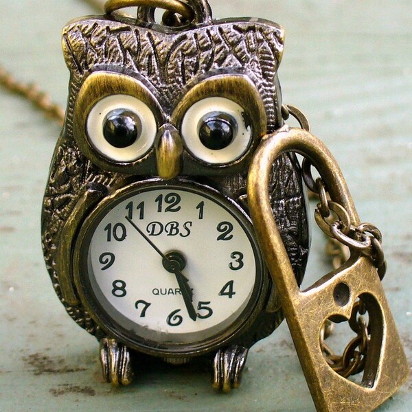 Steampunk Cute OWL- HEART lock Necklace