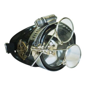 Steampunk Goggles-Rave Glasses Victorian Style with Compass Design, Colored Lenses & Ocular Loupe costume accessory gcg LEFT SIDE