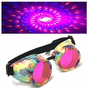Steampunk gafas Rave Gafas UV Glow en The Dark Diffraction Retro Round Glasses pastel goth punk edm music festival dance