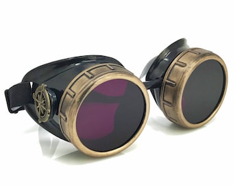 lila 0 Gafas Steampunk-Rave Gafas estilo victoriano con diseño de brújula, lentes de colores y accesorio de traje de lupa ocular gcg