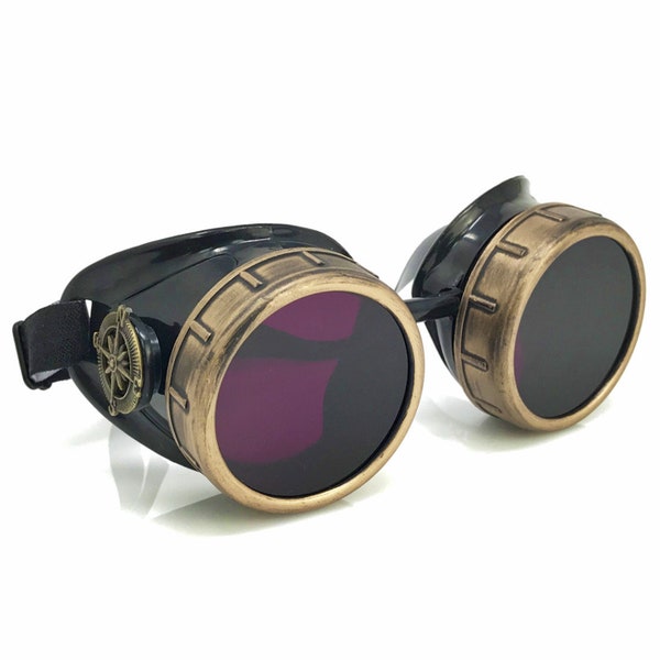 lila 0 Steampunk Goggles-Rave Glasses Victorian Style with Compass Design, Colored Lenses & Ocular Loupe costume accessory gcg