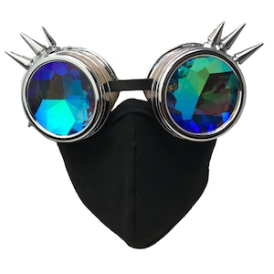 Steampunk rave mask black washable reusable cloth black men women face cover costume accessories and kaleidoscope goggles glasses cosplay